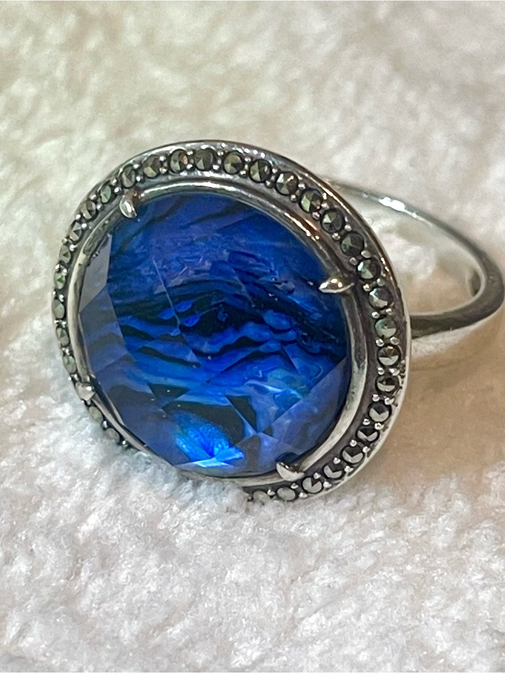 VTG Judith Jack Deep Blue Round Abalone Doublet Ring sz8